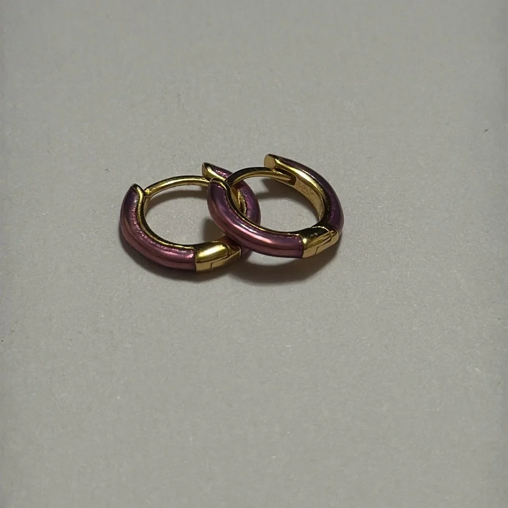 STERLING SILVER 925 small Gold & Purple Hoop Earrings